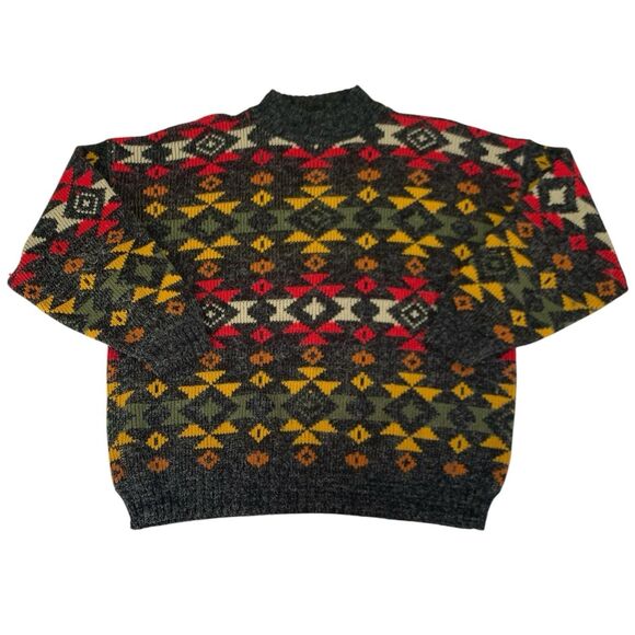 Vintage 90s Sweater Adult S* Dark Gray Autumn Fall Cosby Retro Funky Cozy Aztec - Picture 1 of 6